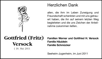 Traueranzeige von Gottfried Versock von Echo-Zeitungen (Gesamtausgabe)