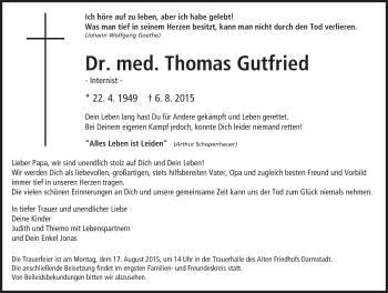 Traueranzeige von Thomas Gutfried von trauer.echo-online.de