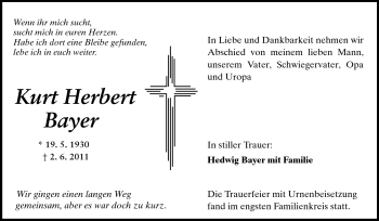 Traueranzeige von Kurt Herbert Bayer von Darmstädter Echo, Odenwälder Echo, Rüsselsheimer Echo, Groß-Gerauer-Echo, Ried Echo