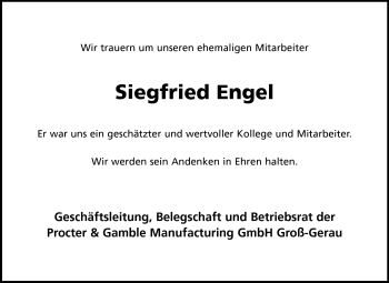 Traueranzeige von Siegfried Engel von Rüsselsheimer Echo, Groß-Gerauer-Echo, Ried Echo
