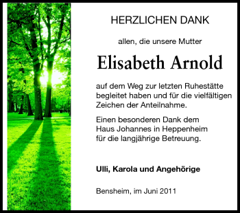 Traueranzeige von Elisabeth Arnold von Starkenburger Echo