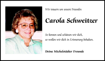 Traueranzeige von Carola Schweitzer von Odenwälder Echo