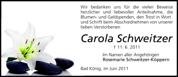 Traueranzeige von Carola Schweitzer von Odenwälder Echo