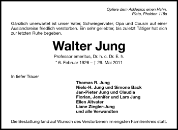 Traueranzeige von Walter Jung von Echo-Zeitungen (Gesamtausgabe)