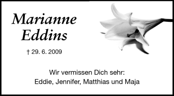 Traueranzeige von Marianne Eddins von Echo-Zeitungen (Gesamtausgabe)