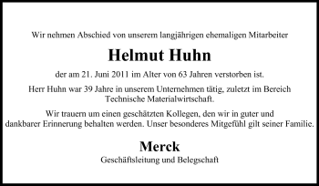 Traueranzeige von Helmut Huhn von Echo-Zeitungen (Gesamtausgabe)