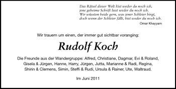 Traueranzeige von Rudolf Koch von Darmstädter Echo, Odenwälder Echo, Rüsselsheimer Echo, Groß-Gerauer-Echo, Ried Echo
