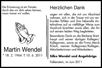 Traueranzeige von Martin Wendel von Echo-Zeitungen (Gesamtausgabe)