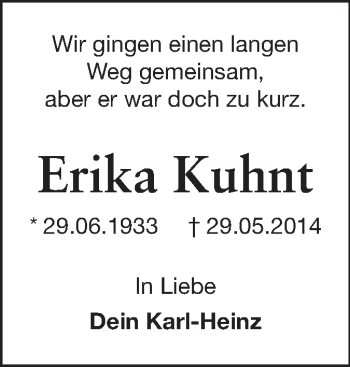 Traueranzeige von Erika Kuhnt von Echo-Zeitungen (Gesamtausgabe)