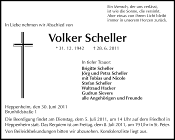 Traueranzeige von Volker Scheller von Starkenburger Echo