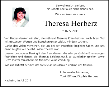 Traueranzeige von Theresa Herberz von Rüsselsheimer Echo, Groß-Gerauer-Echo, Ried Echo