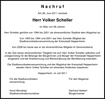 Traueranzeige von Volker Scheller von Starkenburger Echo