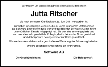 Traueranzeige von Jutta Ritscher von Echo-Zeitungen (Gesamtausgabe)
