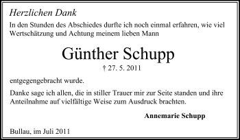 Traueranzeige von Günther Schupp von Odenwälder Echo