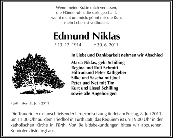 Traueranzeige von Edmund Niklas von Starkenburger Echo