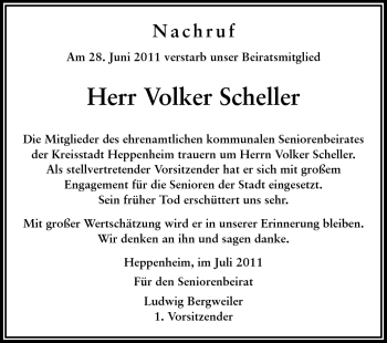 Traueranzeige von Volker Scheller von Starkenburger Echo