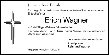 Traueranzeige von Erich Johann Wagner von Starkenburger Echo