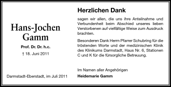 Traueranzeige von Hans-Jochen Gamm  von Echo-Zeitungen (Gesamtausgabe)