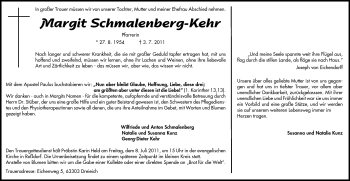 Traueranzeige von Margit Schmalenberg-Kehr von Echo-Zeitungen (Gesamtausgabe)