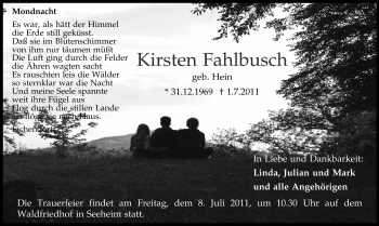 Traueranzeige von Kirsten Fahlbusch von Echo-Zeitungen (Gesamtausgabe)