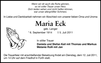 Traueranzeige von Maria Eck von Starkenburger Echo