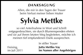 Traueranzeige von Sylvia Mettke von Odenwälder Echo