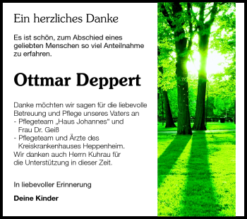 Traueranzeige von Ottmar Deppert von Starkenburger Echo
