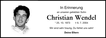 Traueranzeige von Christian Wendel von Echo-Zeitungen (Gesamtausgabe)