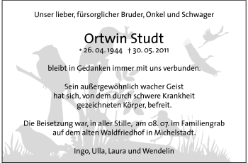 Traueranzeige von Ortwin Studt von Odenwälder Echo