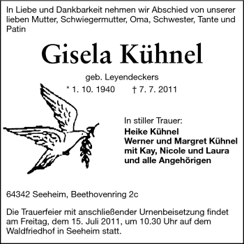 Traueranzeige von Gisela Kühnel von Echo-Zeitungen (Gesamtausgabe)