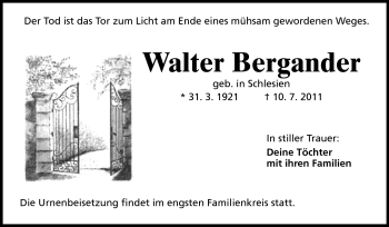 Traueranzeige von Walter Bergander von Rüsselsheimer Echo, Groß-Gerauer-Echo, Ried Echo