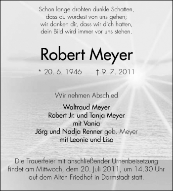 Traueranzeige von Robert Mayer von Echo-Zeitungen (Gesamtausgabe)