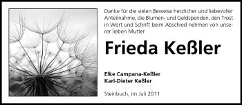 Traueranzeige von Frieda Keßler von Odenwälder Echo
