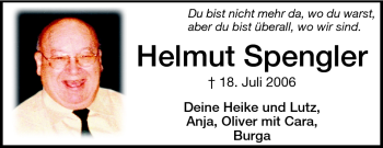Traueranzeige von Helmut Spengler von Echo-Zeitungen (Gesamtausgabe)