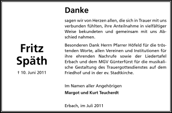 Traueranzeige von Fritz Spätz von Odenwälder Echo