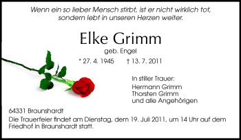 Traueranzeige von Elke Grimm von Echo-Zeitungen (Gesamtausgabe)