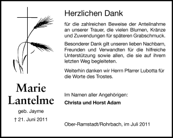 Traueranzeige von Marie Lantelme von Echo-Zeitungen (Gesamtausgabe)