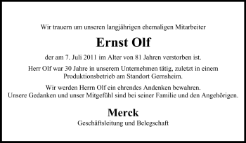 Traueranzeige von Ernst Olf von Rüsselsheimer Echo, Groß-Gerauer-Echo, Ried Echo