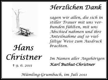 Traueranzeige von Hans Christner von Odenwälder Echo
