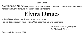 Traueranzeige von Elvira Dinges von Odenwälder Echo