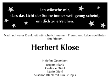 Traueranzeige von Herbert Klose von Rüsselsheimer Echo, Groß-Gerauer-Echo, Ried Echo