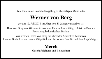 Traueranzeige von Werner von Berg von Echo-Zeitungen (Gesamtausgabe)