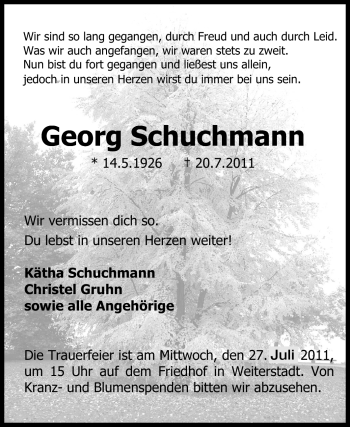 Traueranzeige von Georg Schuchmann von Echo-Zeitungen (Gesamtausgabe)
