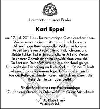 Traueranzeige von Karl Eppel von Odenwälder Echo