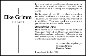 Traueranzeige von Elke Grimm von Echo-Zeitungen (Gesamtausgabe)