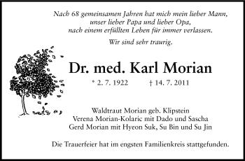 Traueranzeige von Karl Morian von Echo-Zeitungen (Gesamtausgabe)