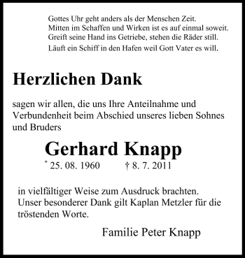 Traueranzeige von Gerhard Knapp von Starkenburger Echo
