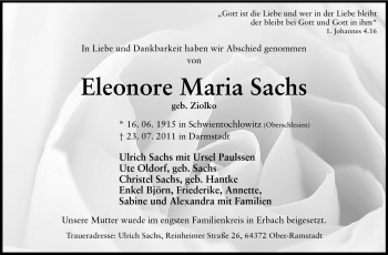 Traueranzeige von Eleonore Maria Sachs von Echo-Zeitungen (Gesamtausgabe)