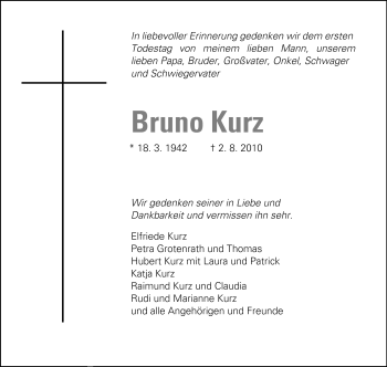 Traueranzeige von Bruno Kurz von Odenwälder Echo