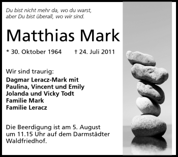 Traueranzeige von Matthias Mark von Echo-Zeitungen (Gesamtausgabe)